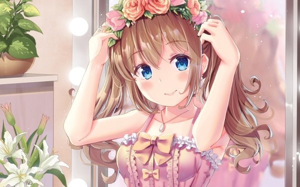 Anime Original Flower Blue Eyes Brown Hair HD Wallpaper | Background Image