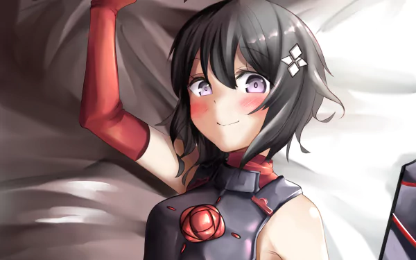 HD anime desktop wallpaper featuring Maple from Bofuri: I Don't Want to Get Hurt, so I'll Max Out My Defense, showcasing her with a soft smile and dark hair.