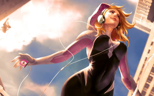 Comics Gwen Stacy Blonde Headphones HD Wallpaper | Background Image