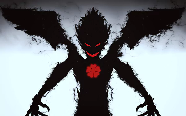 HD wallpaper featuring Zagred, a demonic character from Black Clover, with dark silhouette, red eyes, and a sinister expression.