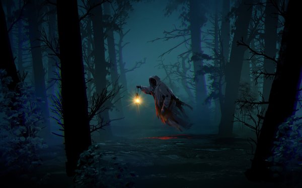 Dark Ghost Forest Night Cloak Lantern HD Wallpaper | Background Image