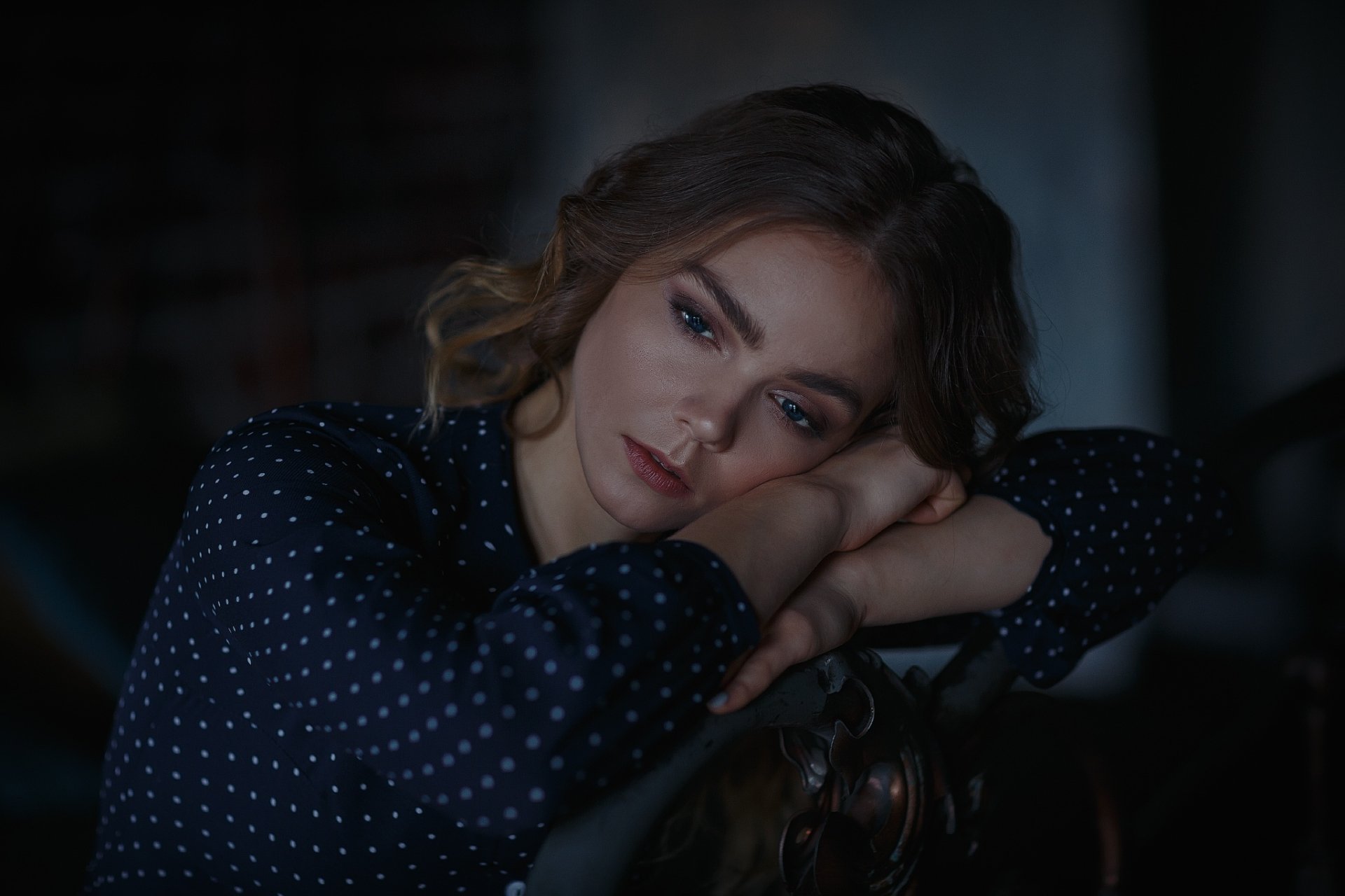 Download Blue Eyes Brunette Woman Model HD Wallpaper by Anna Shuvalova