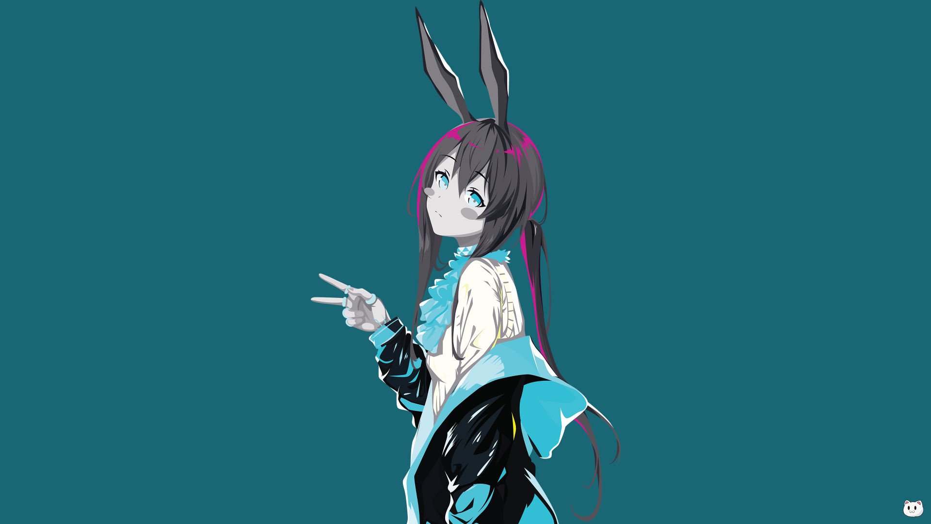 4K Ultra HD PC desktop wallpaper featuring a stylized character from the video game Arknights with rabbit ears, set against a solid teal background.