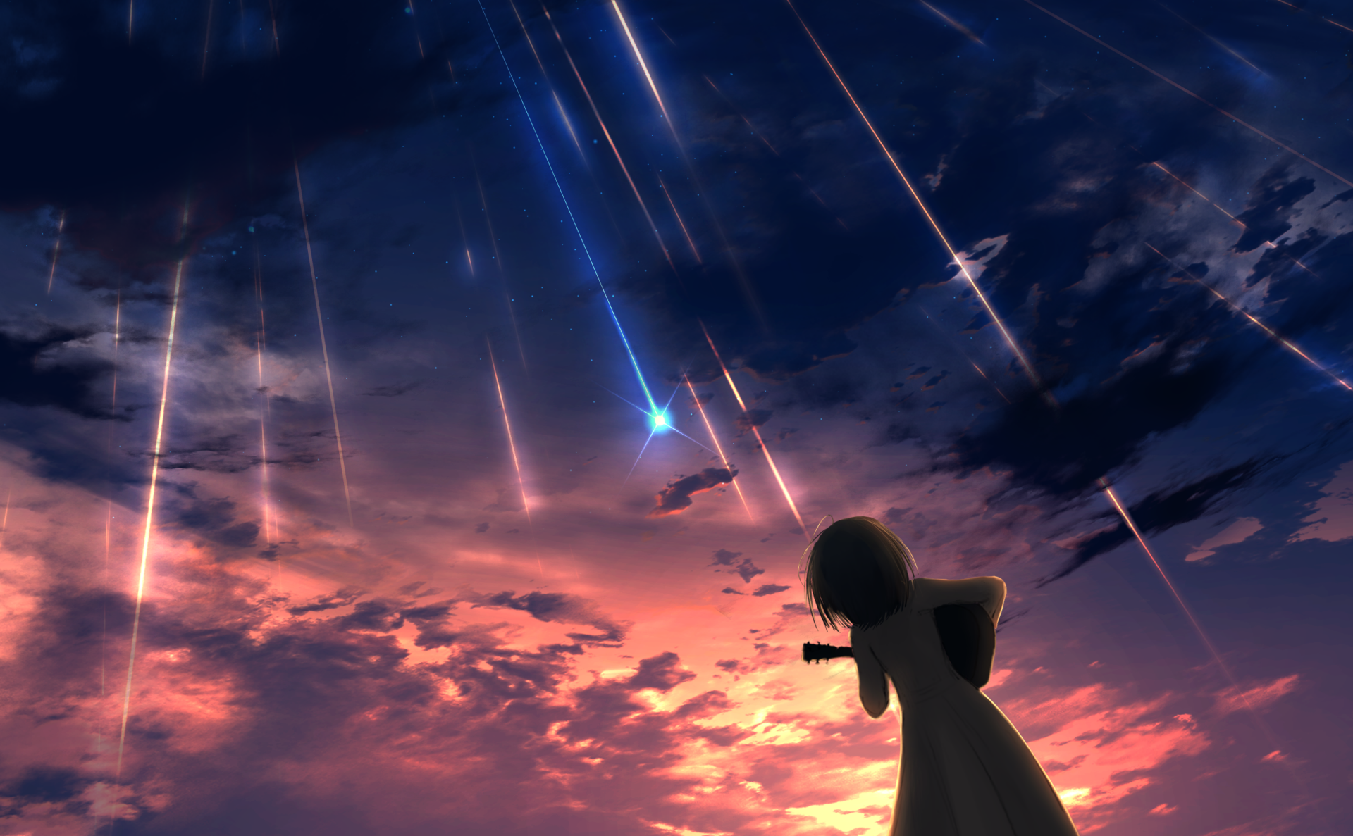 Download Sunset Shooting Star Anime Original HD Wallpaper by adsuger