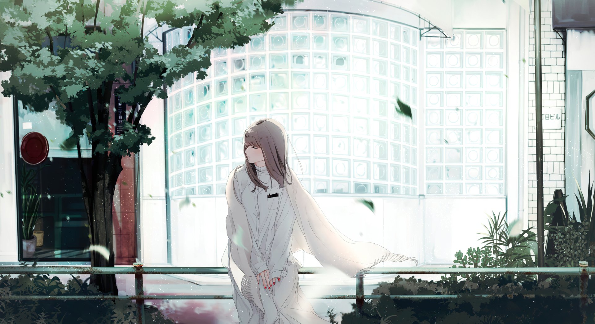 Anime-style artwork of a character with grey hair wearing a flowing dress standing near trees and foliage, rendered in 4K Ultra HD as a PC desktop wallpaper.