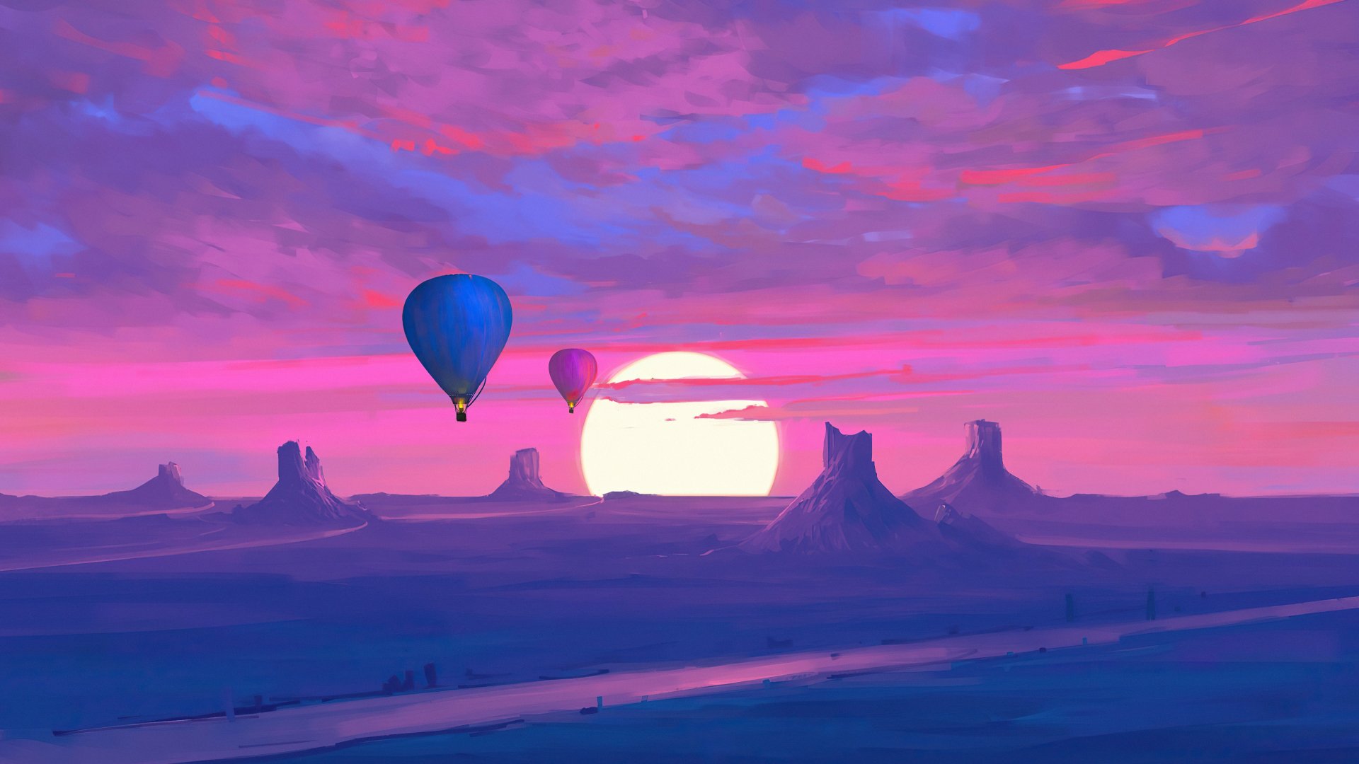 Download Horizon Desert Sunset Hot Air Balloon Artistic Landscape HD