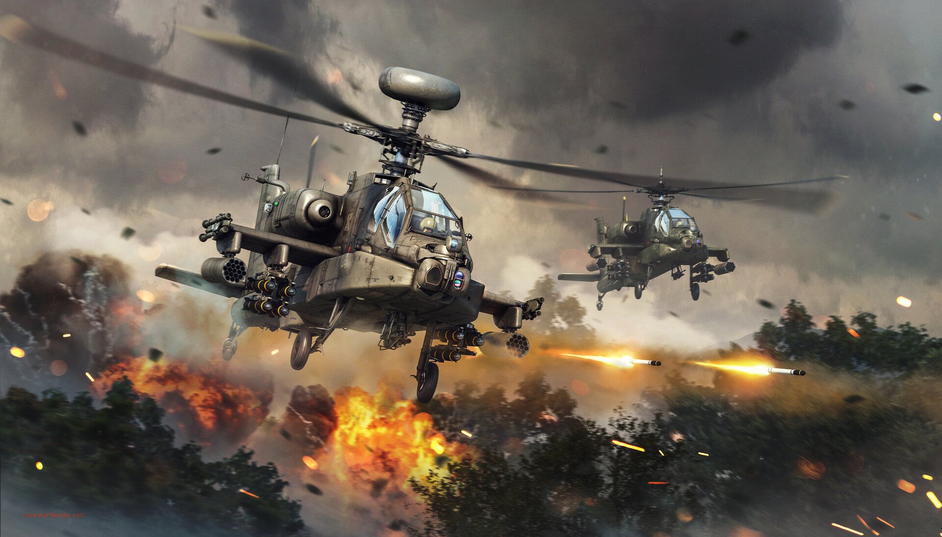 Download Attack Helicopter Helicopter Video Game War Thunder Boeing Ah-64 Apache HD Wallpaper by Maxim Timofeev