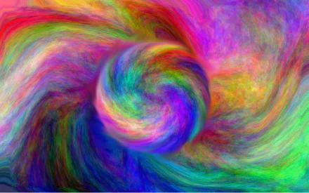 Abstract swirl of vivid rainbow hues forming a dynamic vortex; HD PC desktop wallpaper/background with rich, painterly texture.