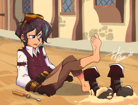 two-toned hair barefoot goggles blue eyes boots Tangled feet Varian (Tangled) TV Show Tangled: The Series HD Desktop Wallpaper | Background Image