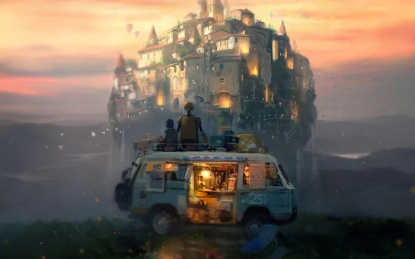 car robot van fantasy city HD Desktop Wallpaper | Background Image