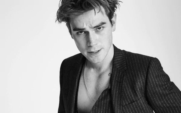suit Black & White actor New Zealander Celebrity KJ Apa HD Desktop Wallpaper | Background Image