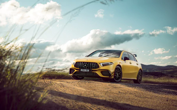 yellow car car hatchback Mercedes-Benz vehicle Mercedes-Benz AMG A45 HD Desktop Wallpaper | Background Image