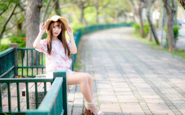 Women Asian Model Depth Of Field Hat Brunette HD Wallpaper | Background Image