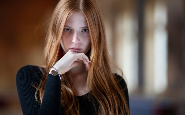 Women Model Long Hair Depth Of Field Blue Eyes Redhead Stare HD Wallpaper | Background Image