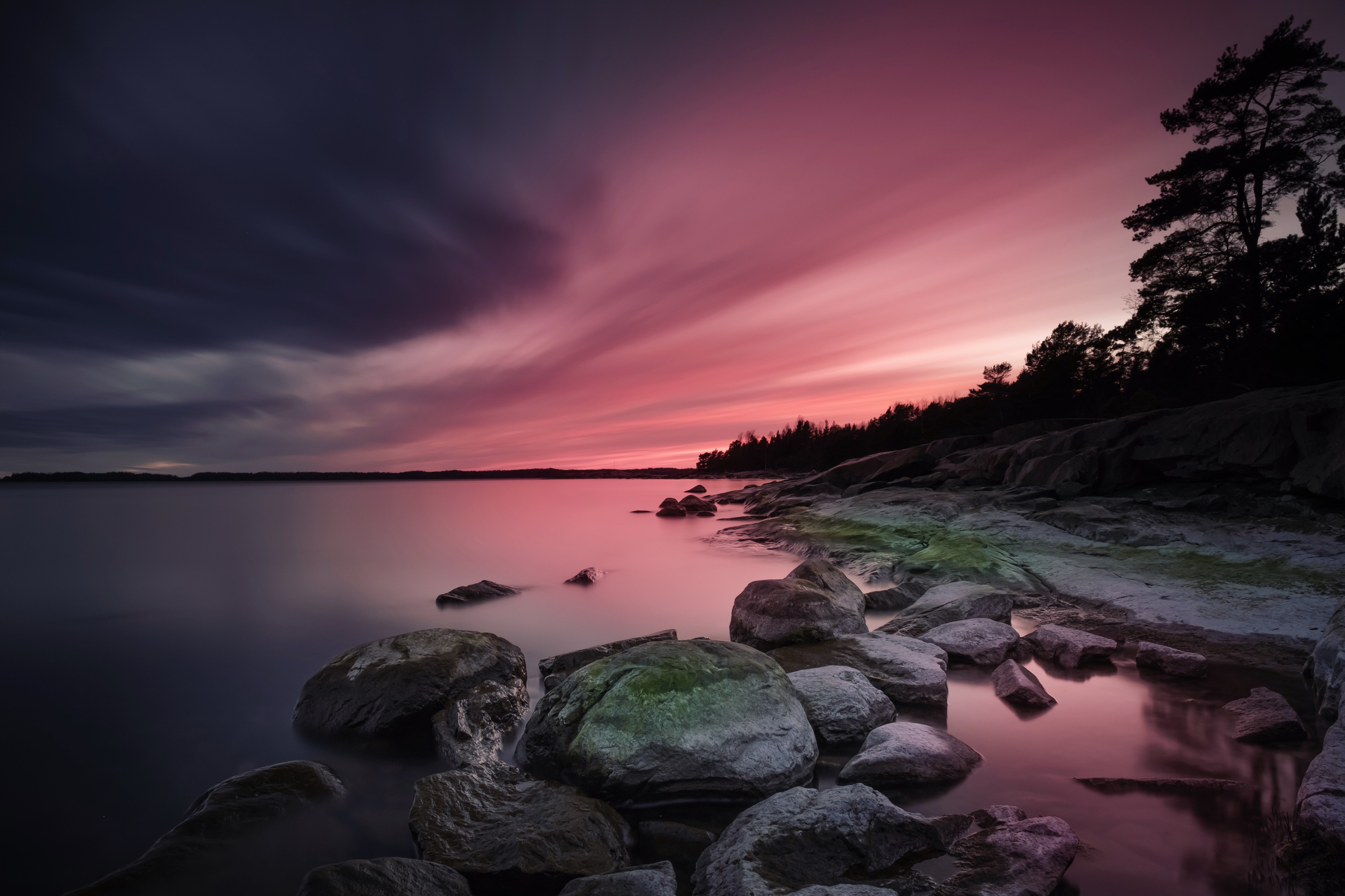 Download Sunset Stone Nature Lake 4k Ultra HD Wallpaper
