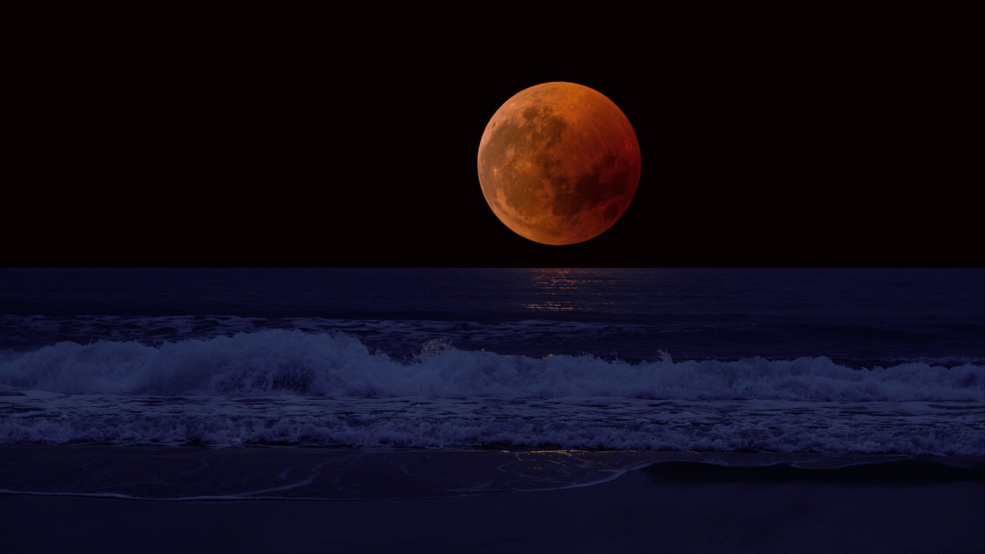 Download Blood Moon Full Moon Horizon Beach Nature Moon 4k Ultra HD Wallpaper