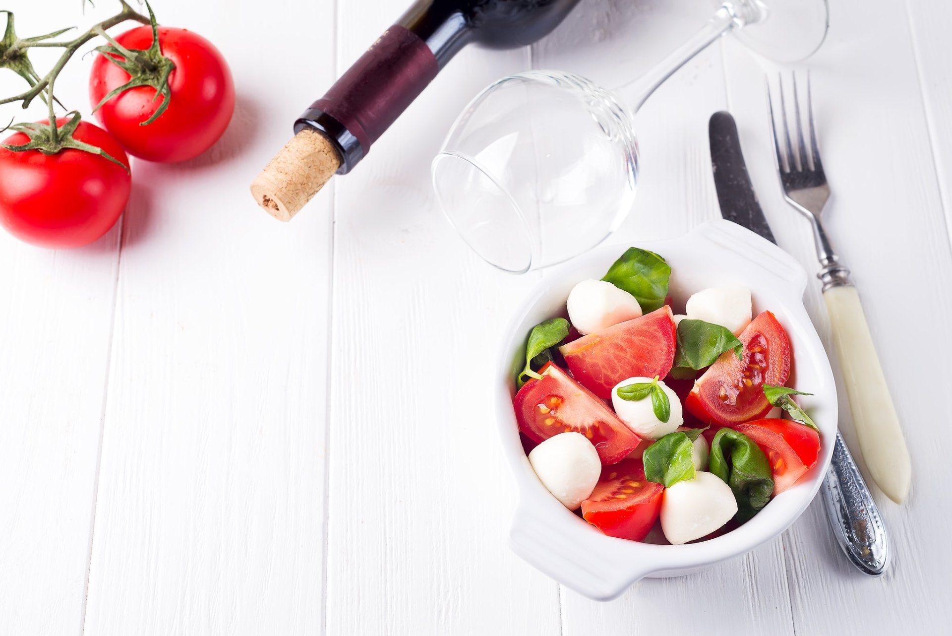 Download Still Life Mozzarella Tomato Glass Food Salad HD Wallpaper
