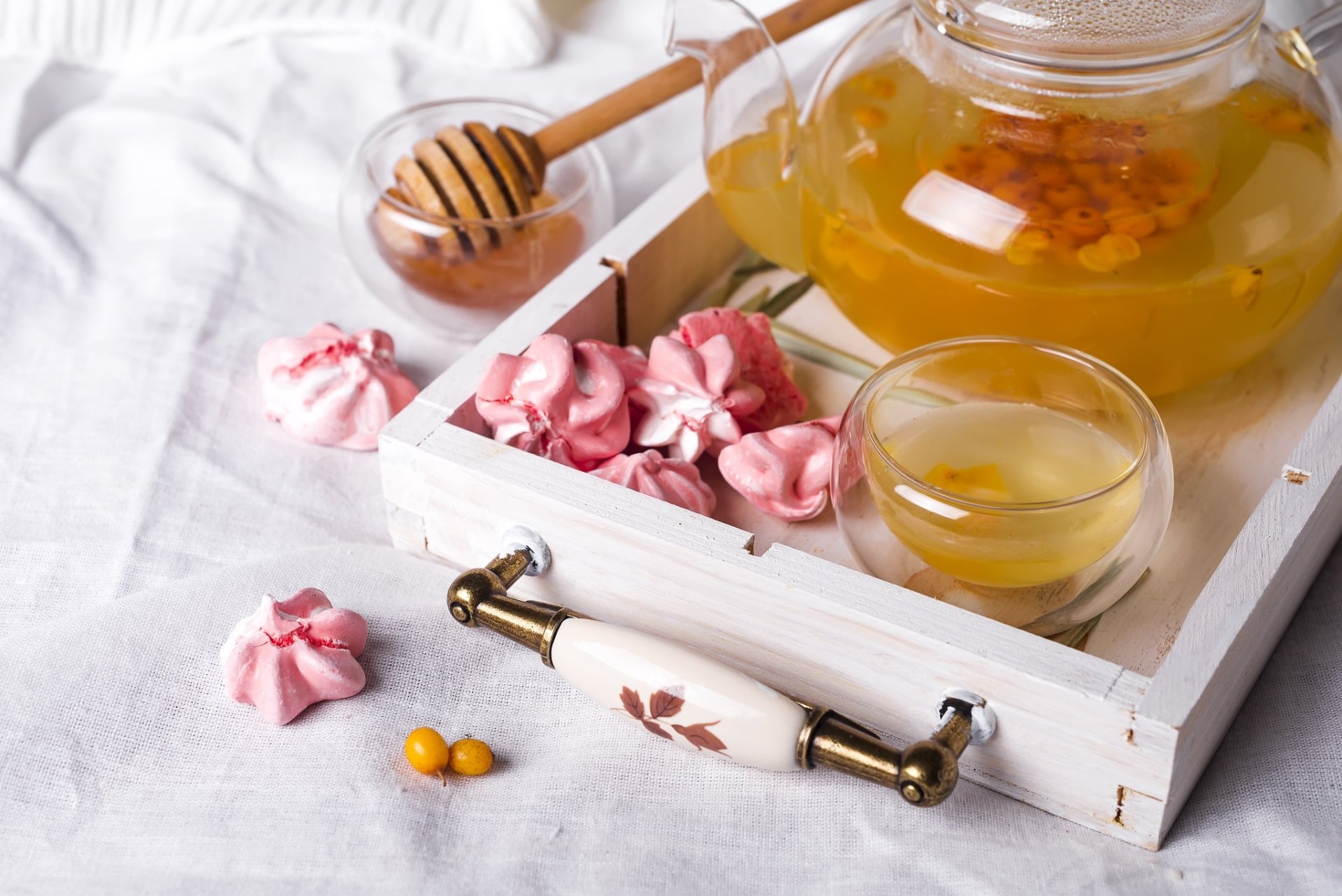 Download Meringue Still Life Teapot Honey Food Tea HD Wallpaper