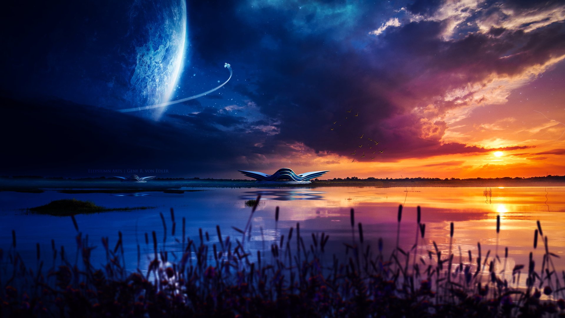 Download Night Sci Fi Sky HD Wallpaper by Gene Raz von Edler