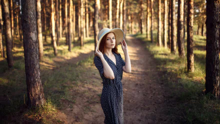 hat depth of field dress redhead woman model HD Desktop Wallpaper | Background Image