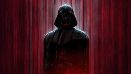 Darth Vader from Star Wars stands against a red, streaked background in this 4K Ultra HD sci-fi Sith-themed PC desktop wallpaper.