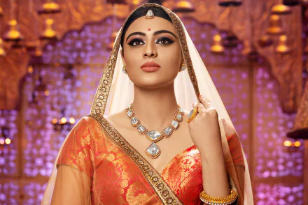 saree brown eyes lipstick jewelry necklace Indian Neha Hinge woman model HD Desktop Wallpaper | Background Image