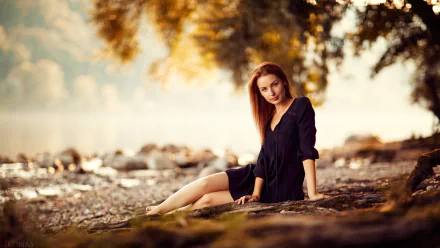 depth of field barefoot redhead woman model HD Desktop Wallpaper | Background Image
