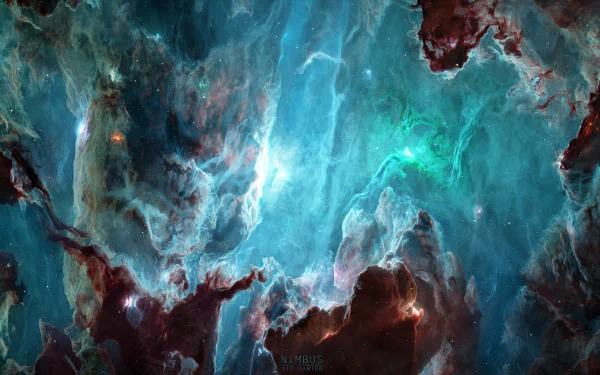 4K Ultra HD sci-fi desktop wallpaper featuring a vibrant, detailed nebula with swirling blue and red cosmic clouds.