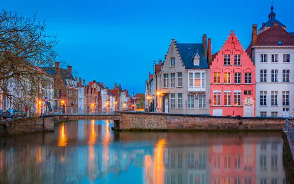  Canal and Colorful Houses in Bruges, Belgium