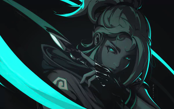 HD desktop wallpaper featuring Jett from the video game Valorant, showcasing dynamic artwork with striking blue hues and a detailed character design.