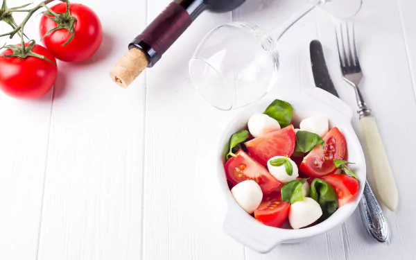 still life mozzarella tomato glass food salad HD Desktop Wallpaper | Background Image