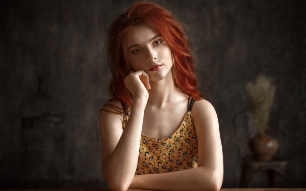 Women Model Red Hair Lipstick HD Wallpaper | Background Image