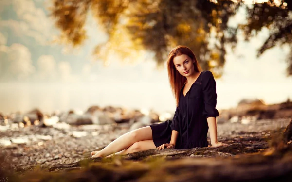 depth of field barefoot redhead woman model HD Desktop Wallpaper | Background Image