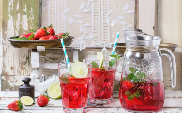 glass lemonade pitcher strawberry food drink HD Desktop Wallpaper | Background Image