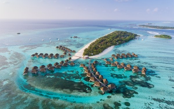 Photography Holiday Sea Maldives Bungalow Aerial Resort Ocean Horizon HD Wallpaper | Background Image
