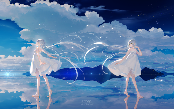 Anime Vocaloid Luo Tianyi Long Hair Sky Cloud White Hair HD Wallpaper | Background Image