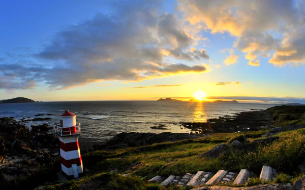 galicia Spain coast sunset sea man made lighthouse HD Desktop Wallpaper | Background Image
