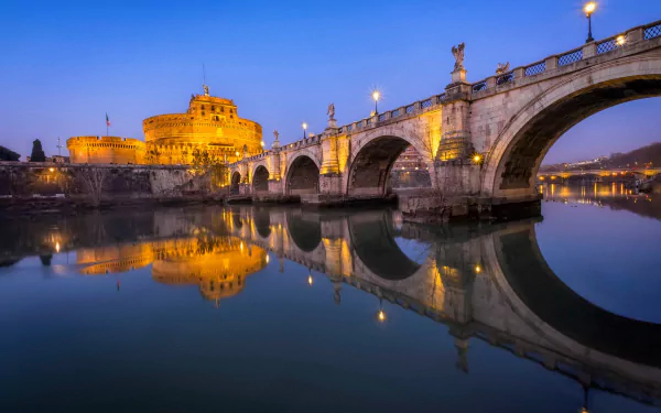 Italy Ponte Sant'Angelo river bridge man made Rome HD Desktop Wallpaper | Background Image