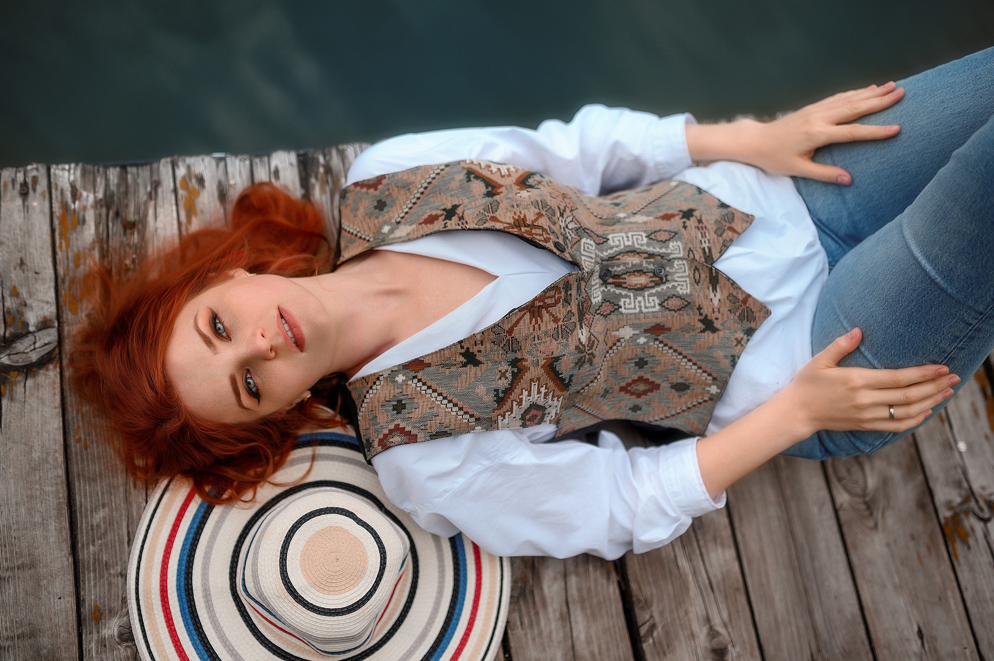 Download Redhead Lying Down Woman Model Hd Wallpaper