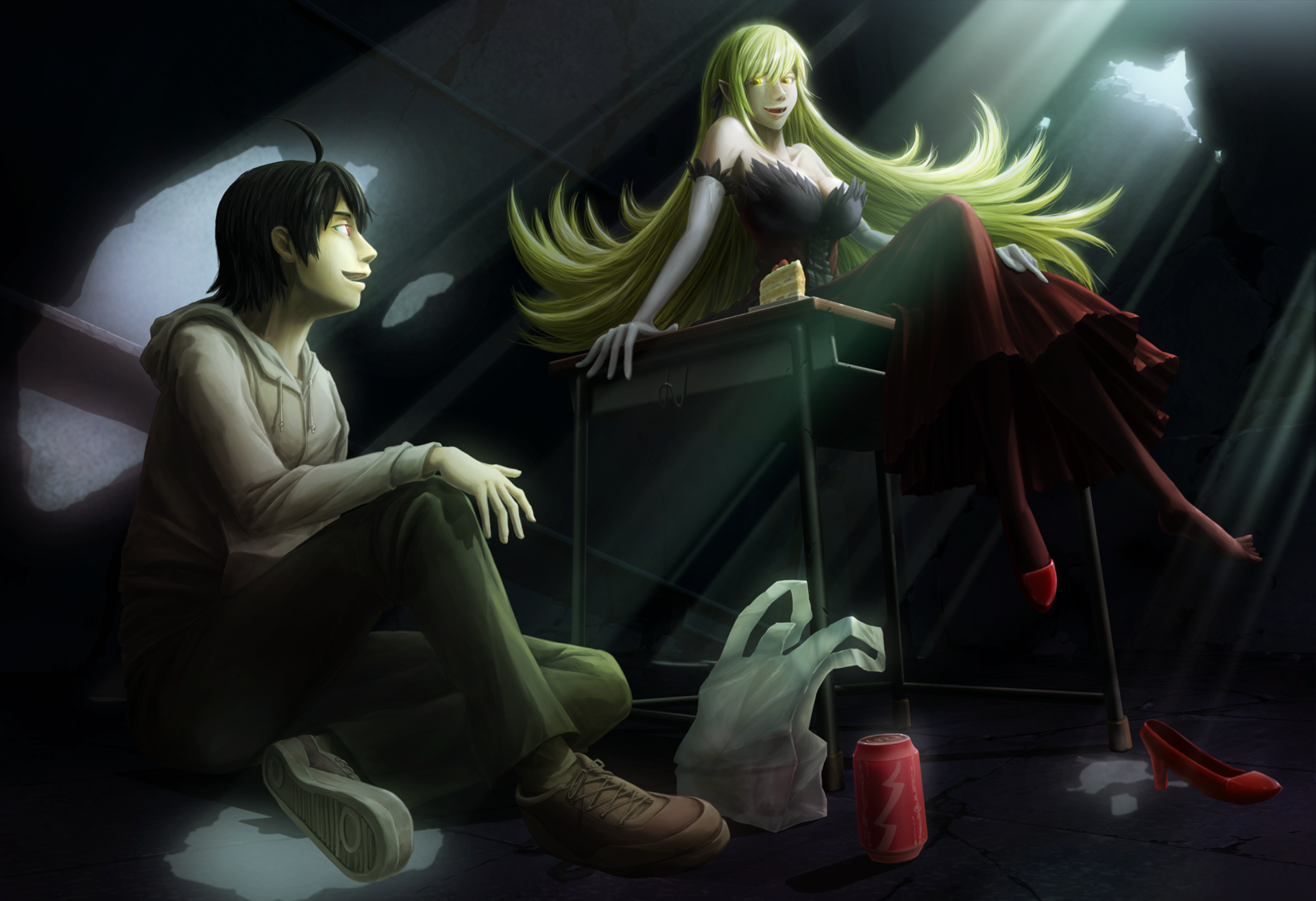 Download Shinobu Oshino Koyomi Araragi Anime Monogatari (Series) HD Wallpaper by ジャガァ