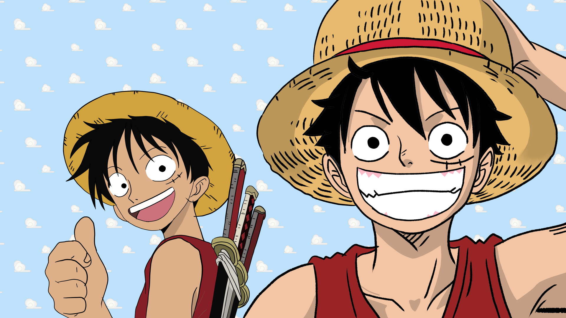 Anime-style One Piece characters in vibrant colors against a blue sky background, presented as a 4K Ultra HD PC desktop wallpaper.