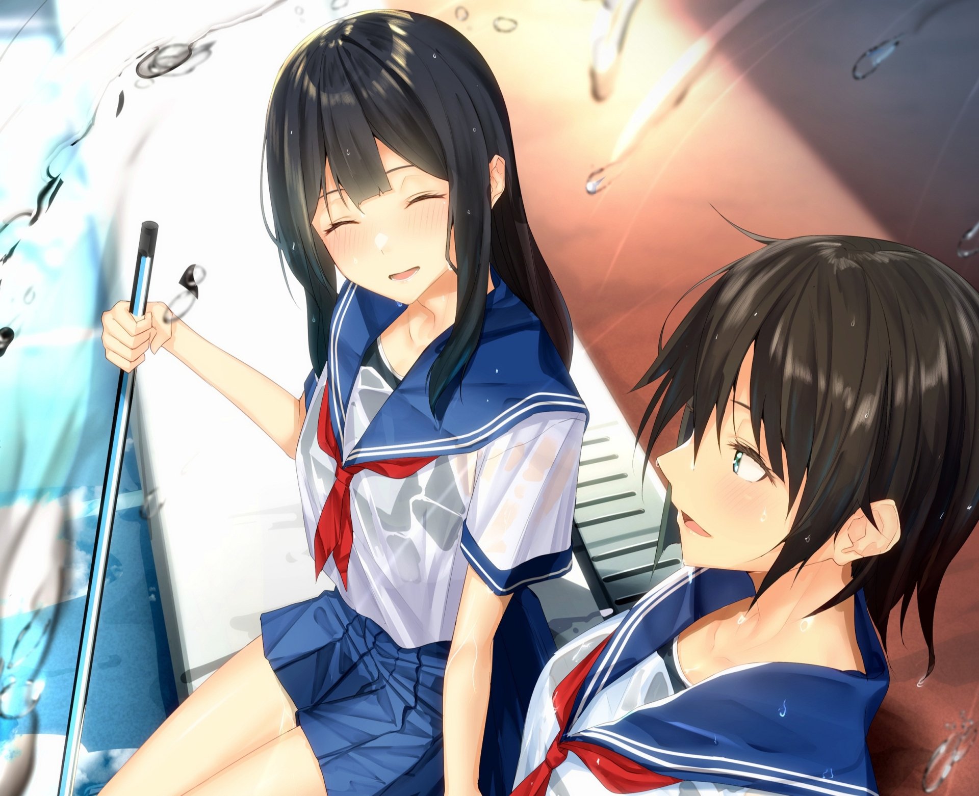 Download Water Drop School Uniform Anime Original HD Wallpaper by Pallad