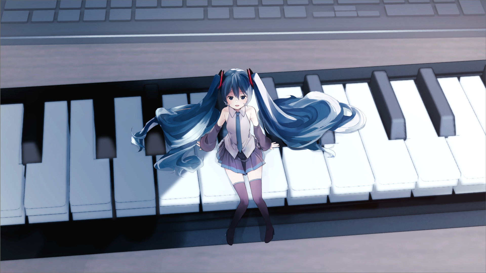 Wallpaper girl, anime, art, kit, piano, Vocaloid for mobile and desktop,  section арт, resolution 3840x1848 - download