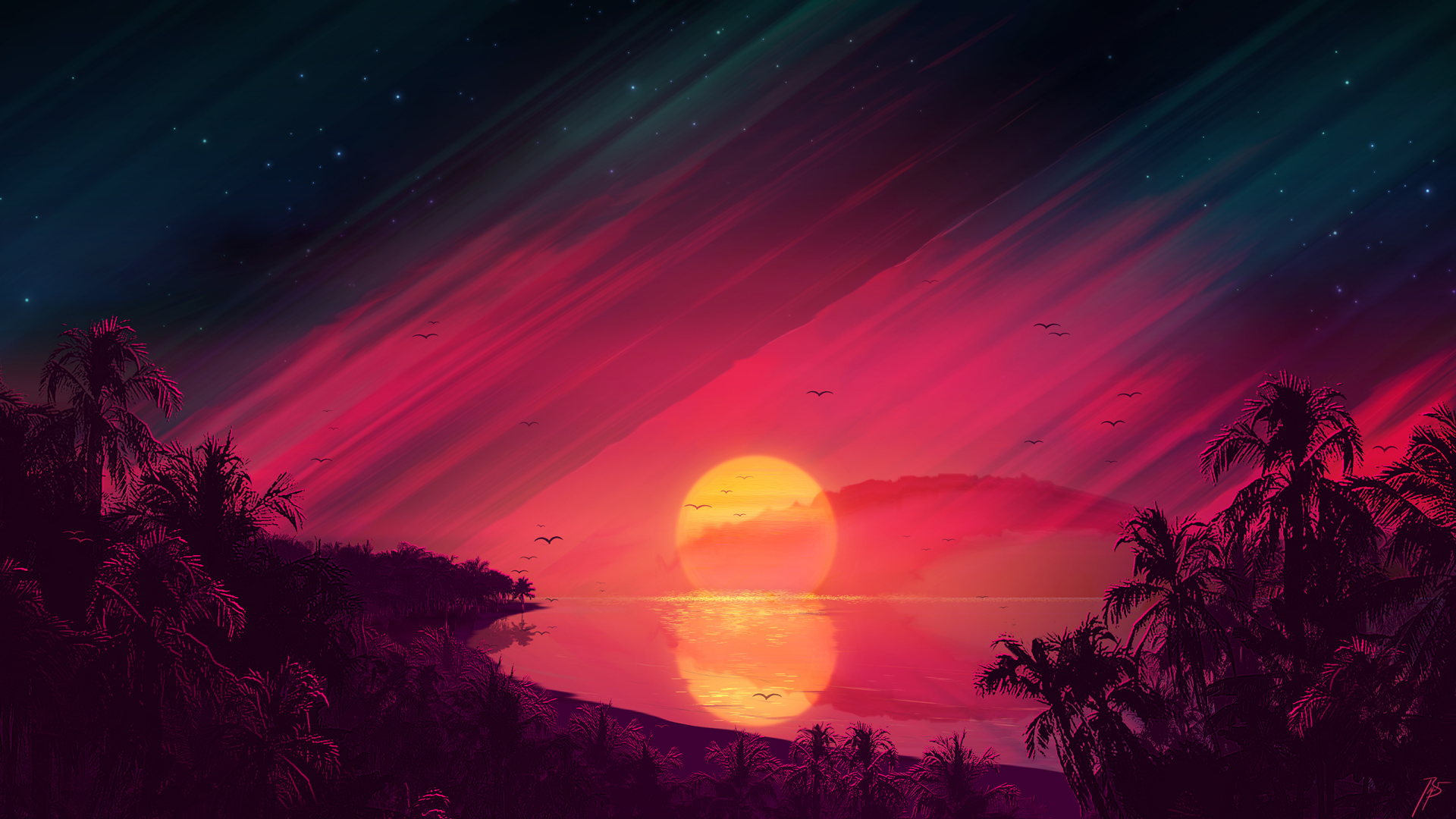 Artistic Sunset Palms HD Wallpaper by Josef Bartoň