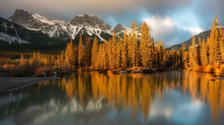 reflection Alberta Canada river forest fall canadian rockies nature mountain HD Desktop Wallpaper | Background Image