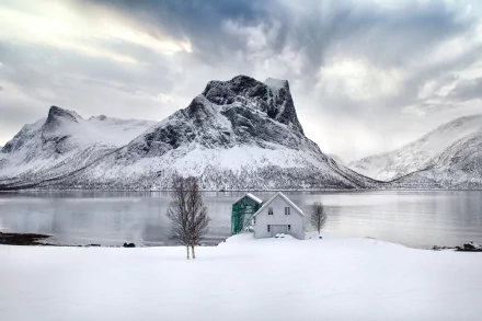 winter mountain Norway man made boathouse HD Desktop Wallpaper | Background Image