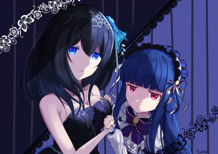 black hair blue hair pink eyes blue eyes The iDOLM@STER Cinderella Girls Yukimi Sajo Anime THE iDOLM@STER: Cinderella Girls Starlight Stage HD Desktop Wallpaper | Background Image