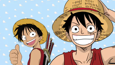 Anime-style One Piece characters in vibrant colors against a blue sky background, presented as a 4K Ultra HD PC desktop wallpaper.