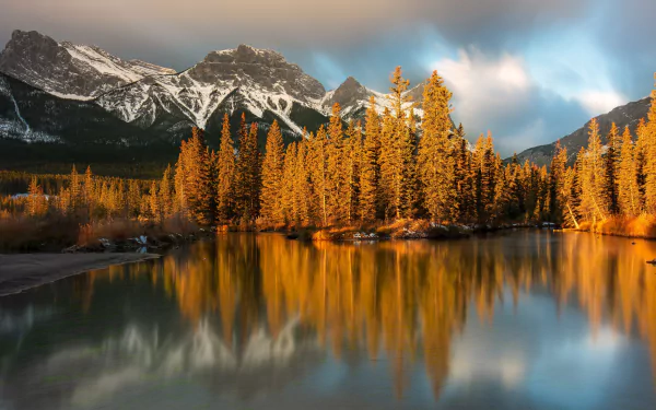 reflection Alberta Canada river forest fall canadian rockies nature mountain HD Desktop Wallpaper | Background Image
