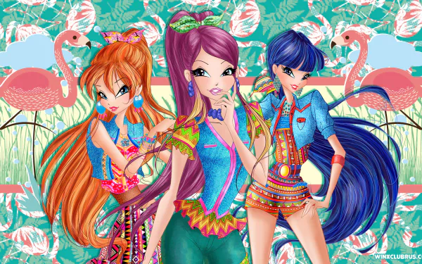 two-toned hair purple hair red hair long hair Roxy (Winx Club) Musa (Winx Club) Bloom (Winx Club) TV Show Winx Club HD Desktop Wallpaper | Background Image